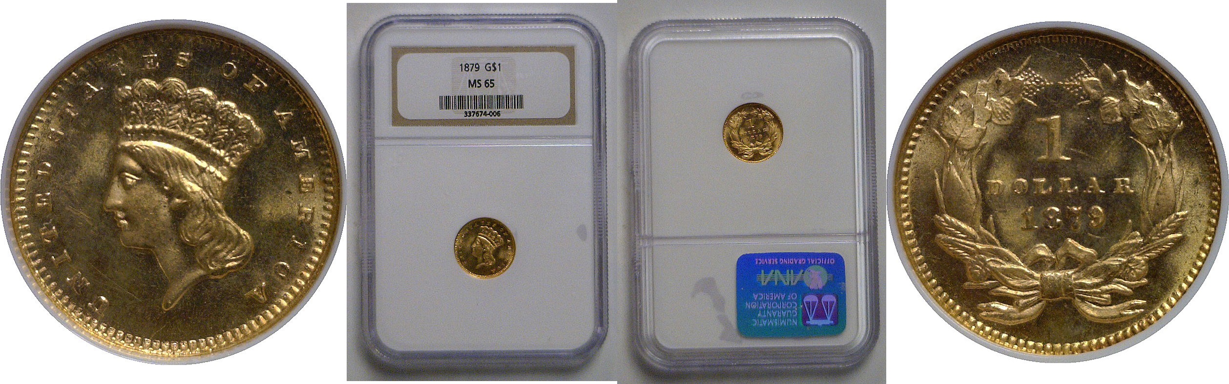 1879 One Dollar Gold Coin  NGC MS-65