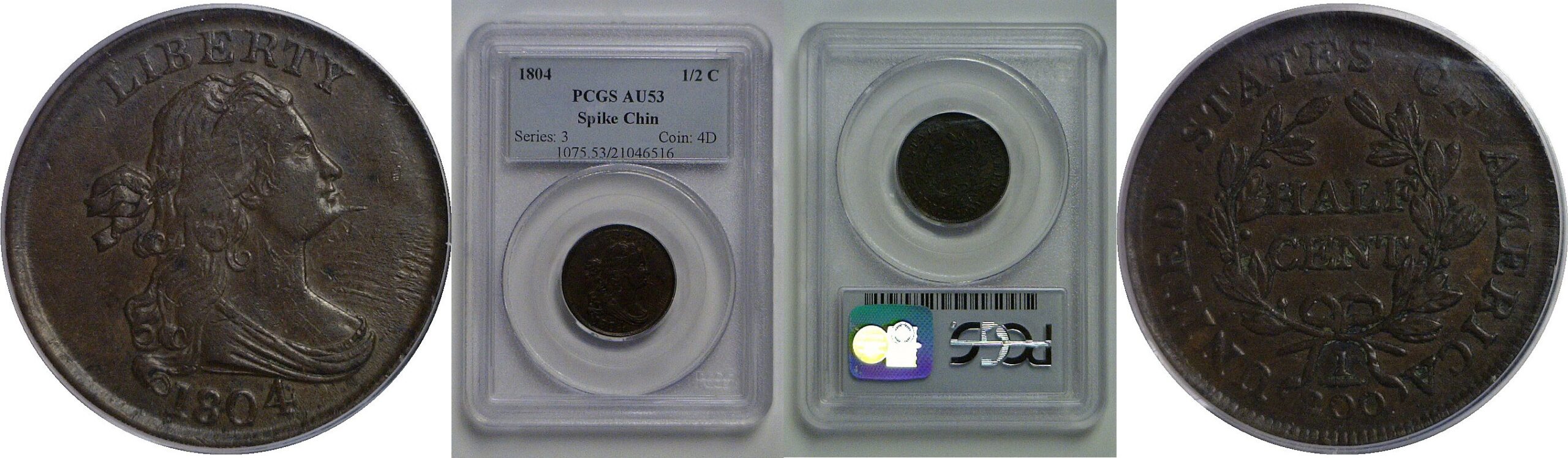 1804 Spiked Chin  Half Cent    PCGS AU-53
