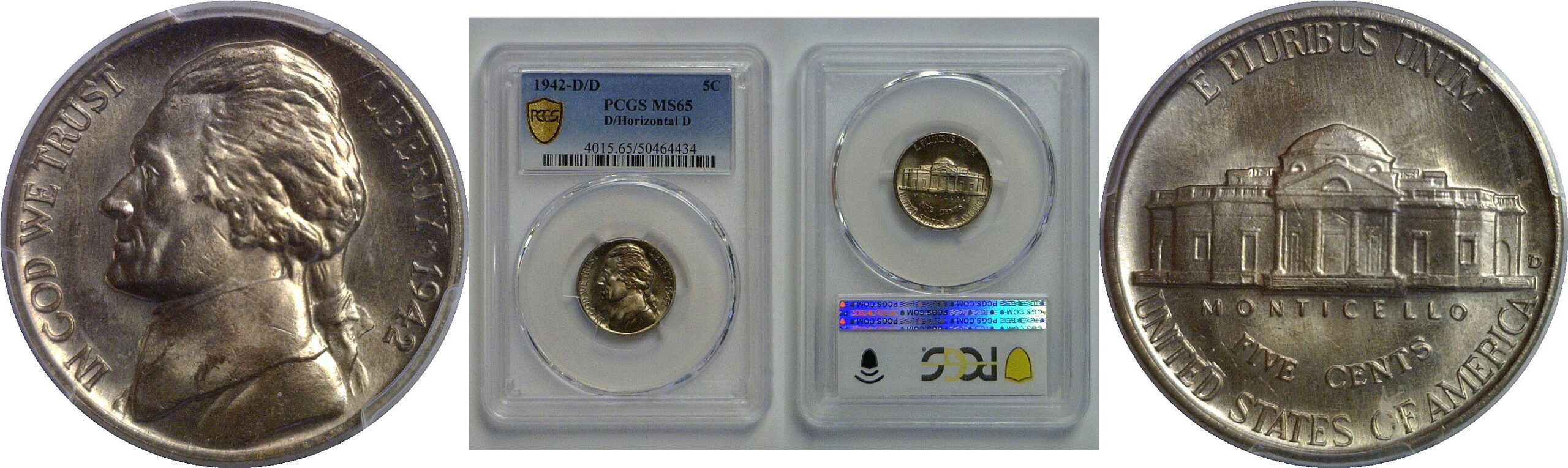 1942-D/Horizontal D   Jefferson Nickel    PCGS MS-65