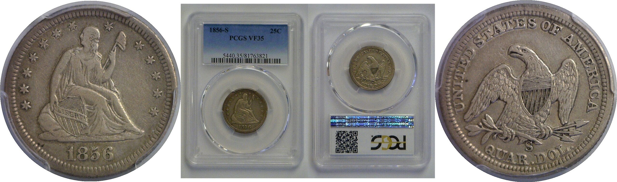 1856-S Seated Liberty Quarter   PCGS VF-35