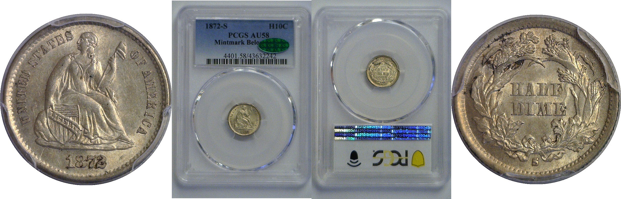 1872-S Seated Liberty Half Dime    PCGS AU-58  CAC