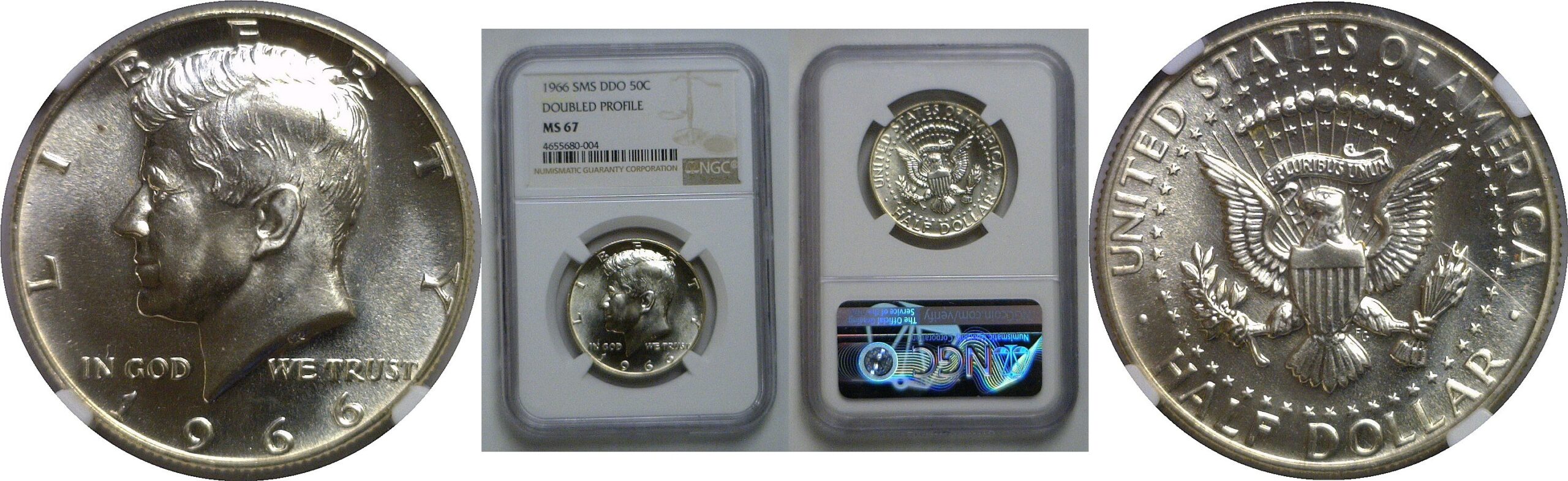 1966 SMS Doubled Die Obverse   Kennedy Half Dollar   NGC MS-67