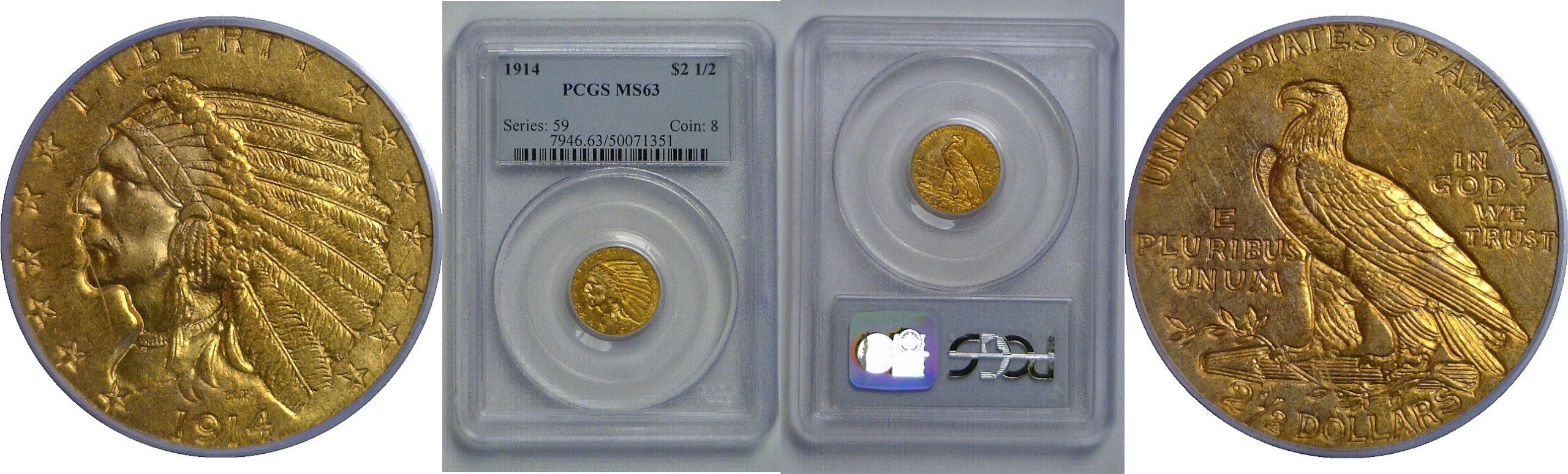 1914 $2 1/2 Indian   PCGS MS-63