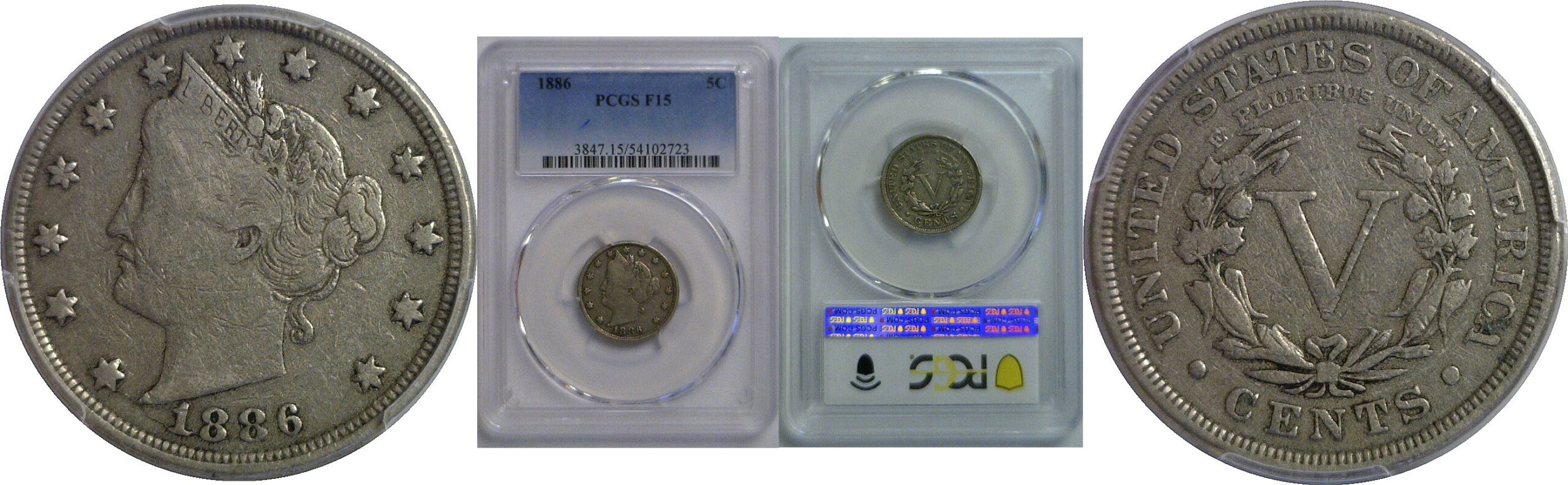 1886 Liberty Nickel   PCGS F-15
