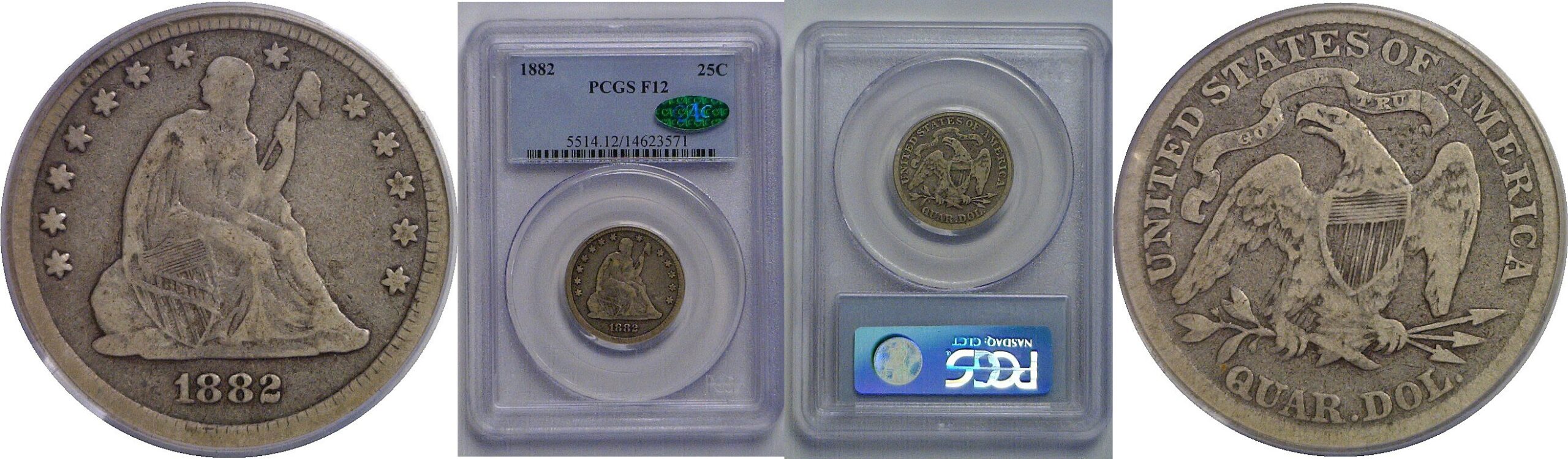 1882 Seated Liberty Quarter   PCGS F-12  CAC