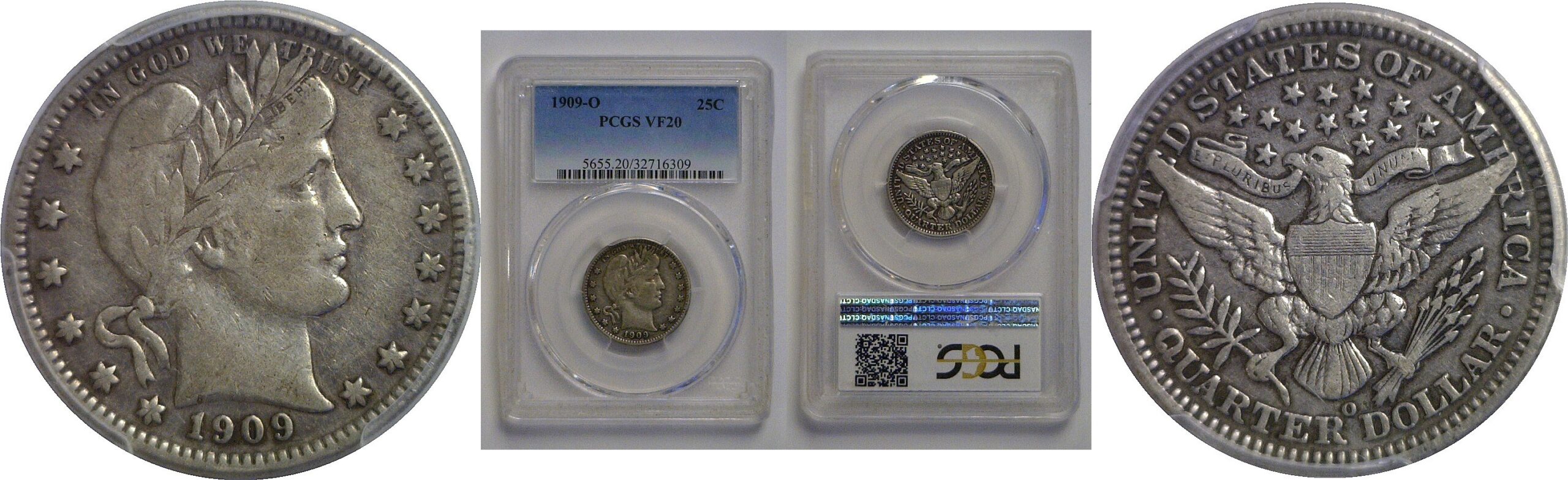 1909-O Barber Quarter   PCGS VF-20