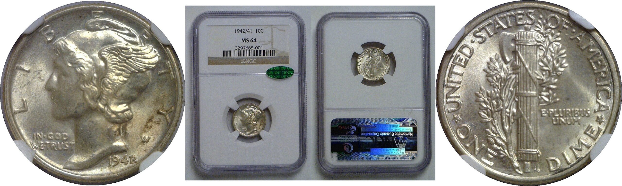 1942/1 Mercury Dime   NGC MS-64  CAC