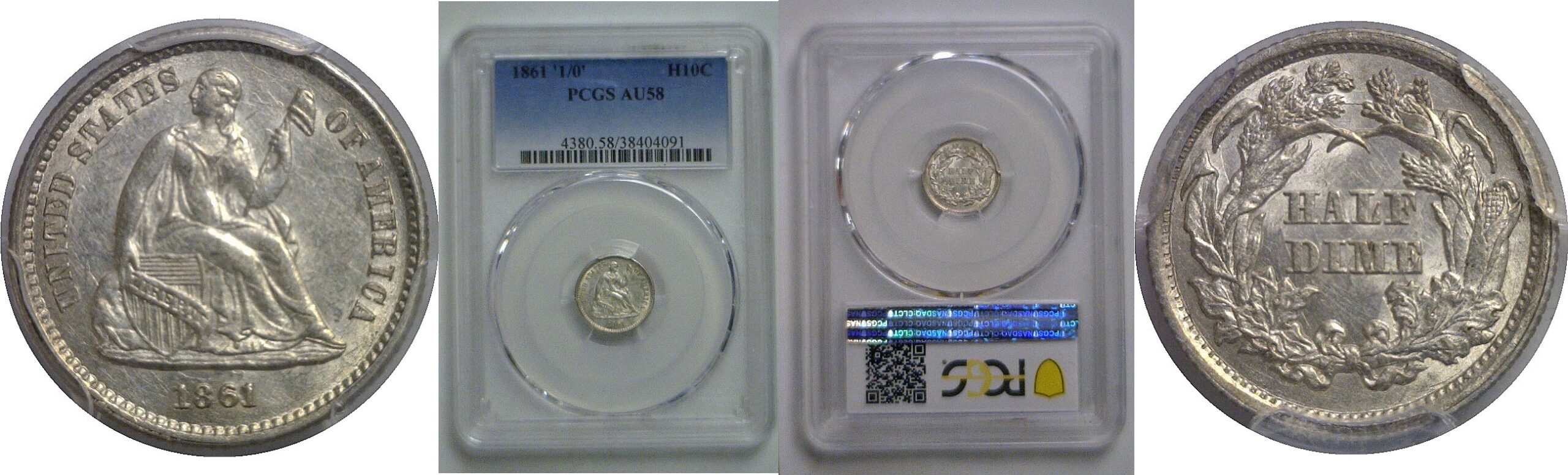 1861/0 Seated Liberty Half Dime   PCGS AU-58