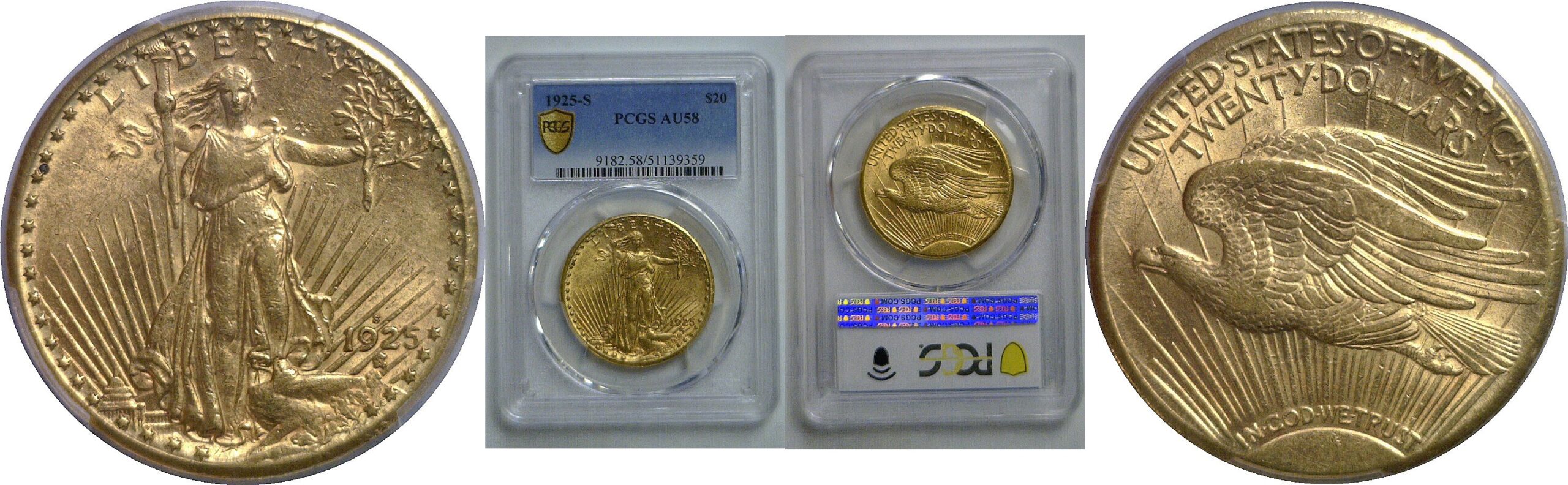 1925-S $20 St. Gaudens   PCGS AU-58