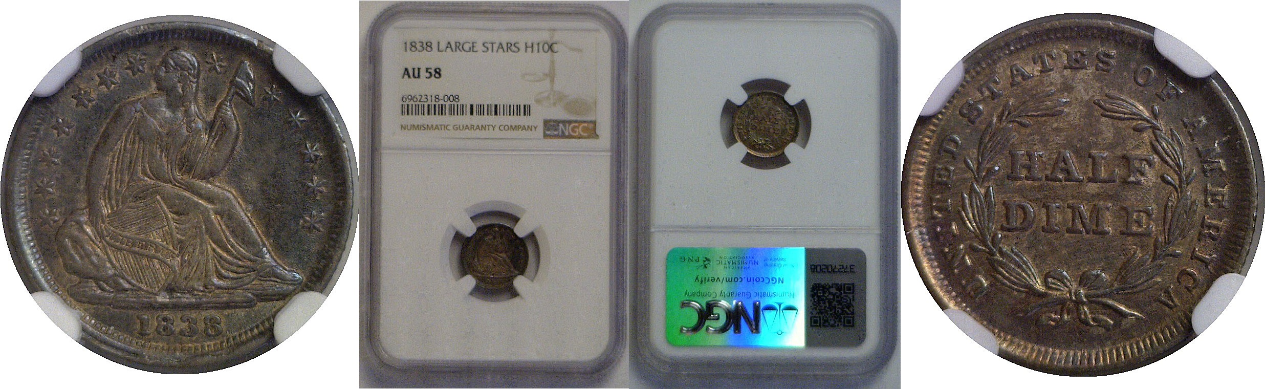 1838 Seated Liberty Half Dime   NGC AU-58