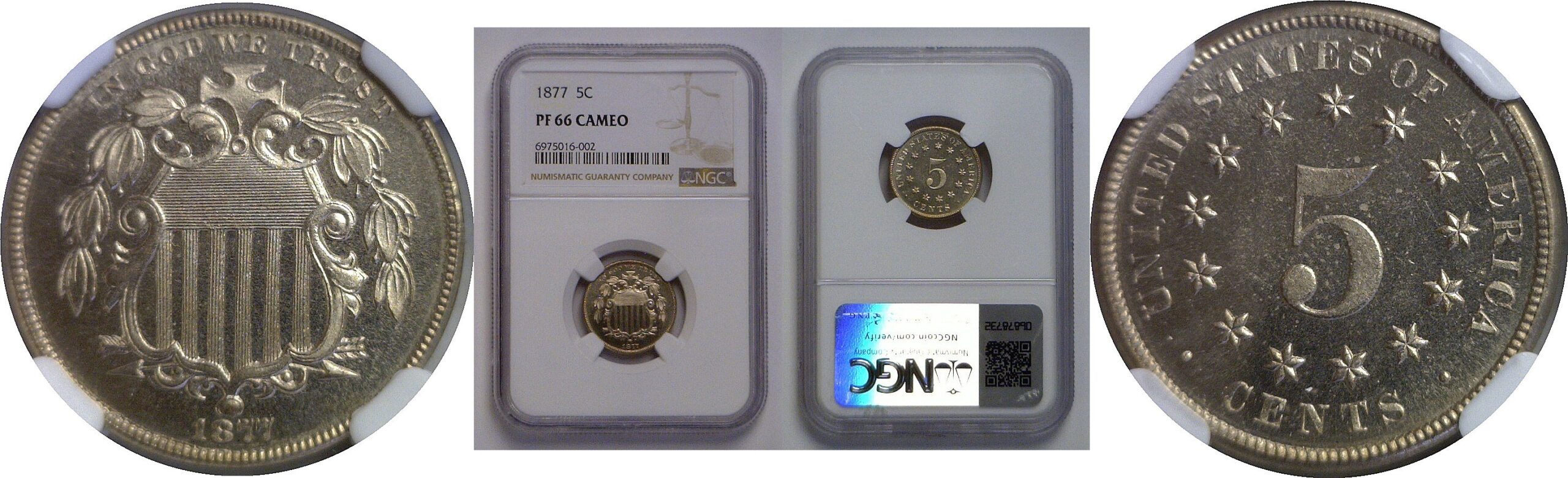 1877 Shield Nickel   NGC PF-66 Cameo