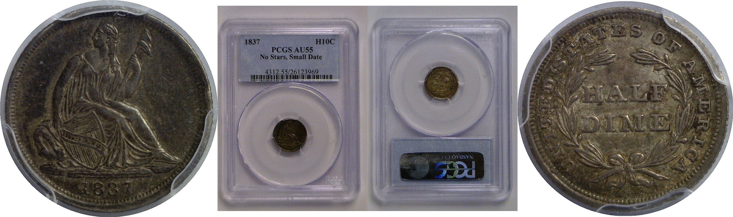 1837 Seated Liberty Half Dime    PCGS AU-55