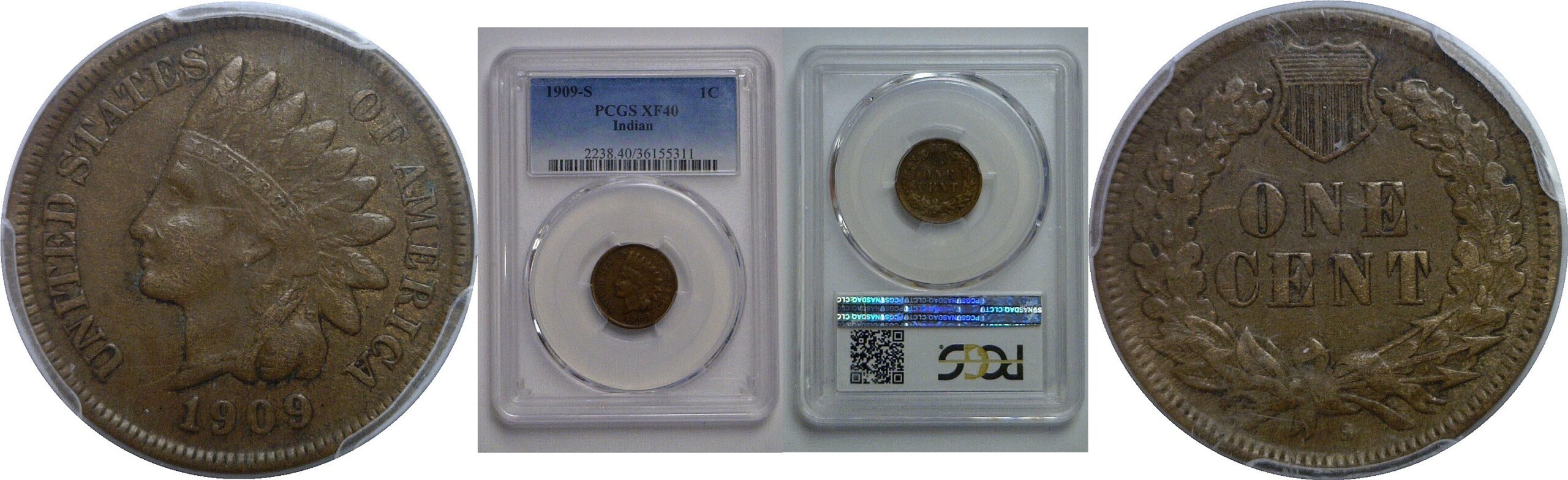 1909-S Indian Head Cent   PCGS XF-40