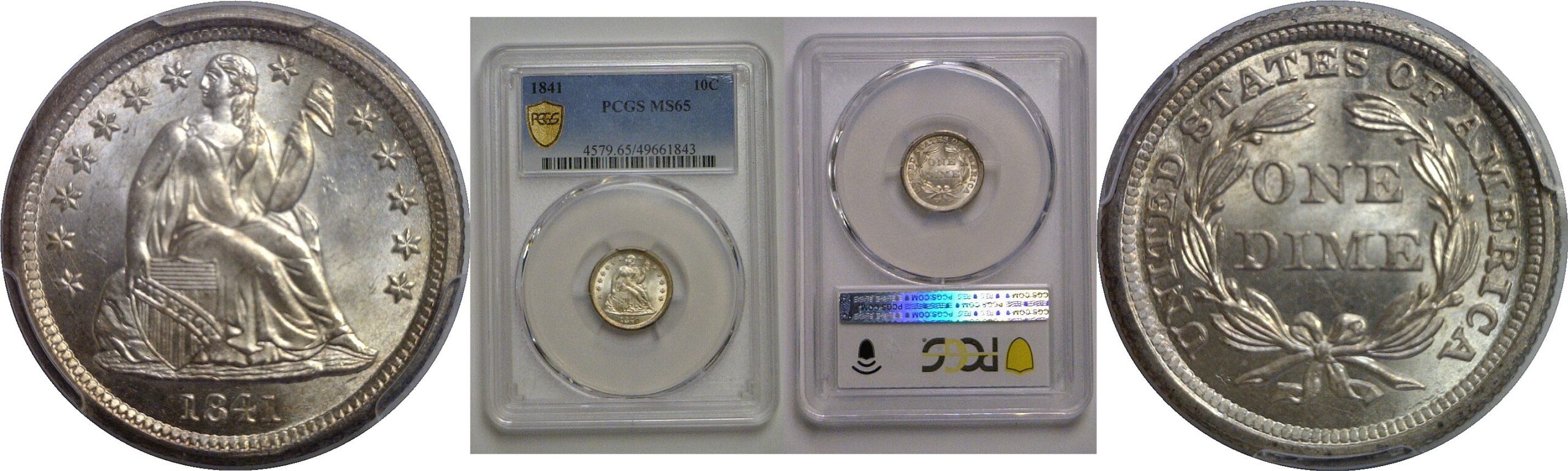 1841 Seated Liberty Dime    PCGS MS-65