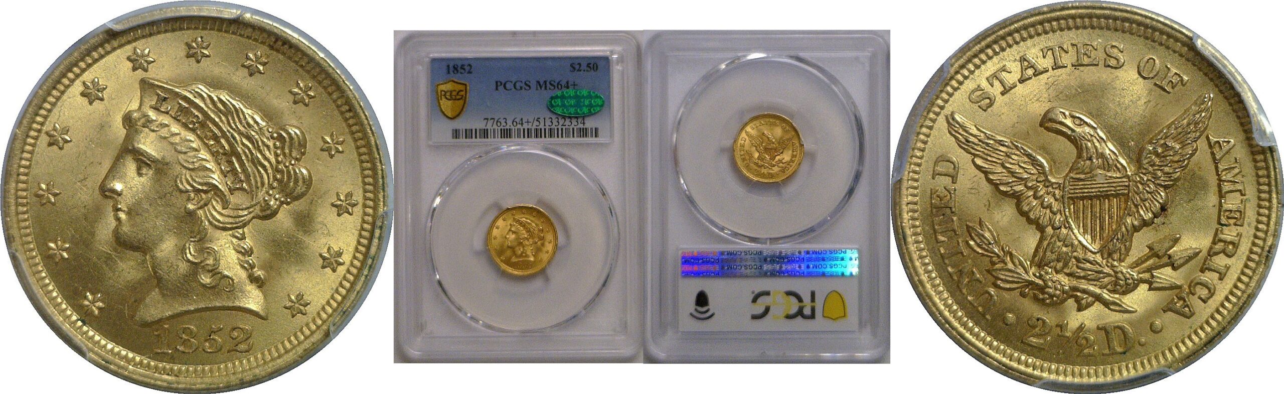 1852 $2 1/2 Liberty    PCGS MS-64+  CAC