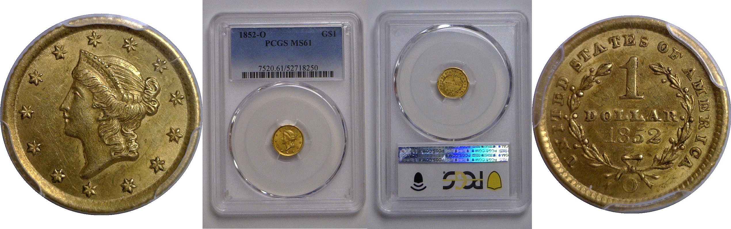 1852-O One Dollar Gold Coin   PCGS MS-61