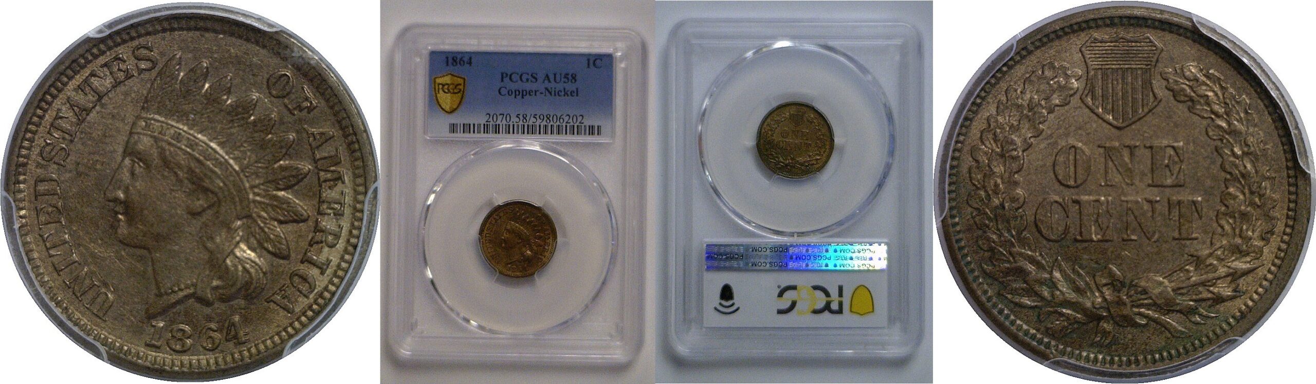 1864 Copper-Nickel  Indian Head Cent   PCGS AU-58