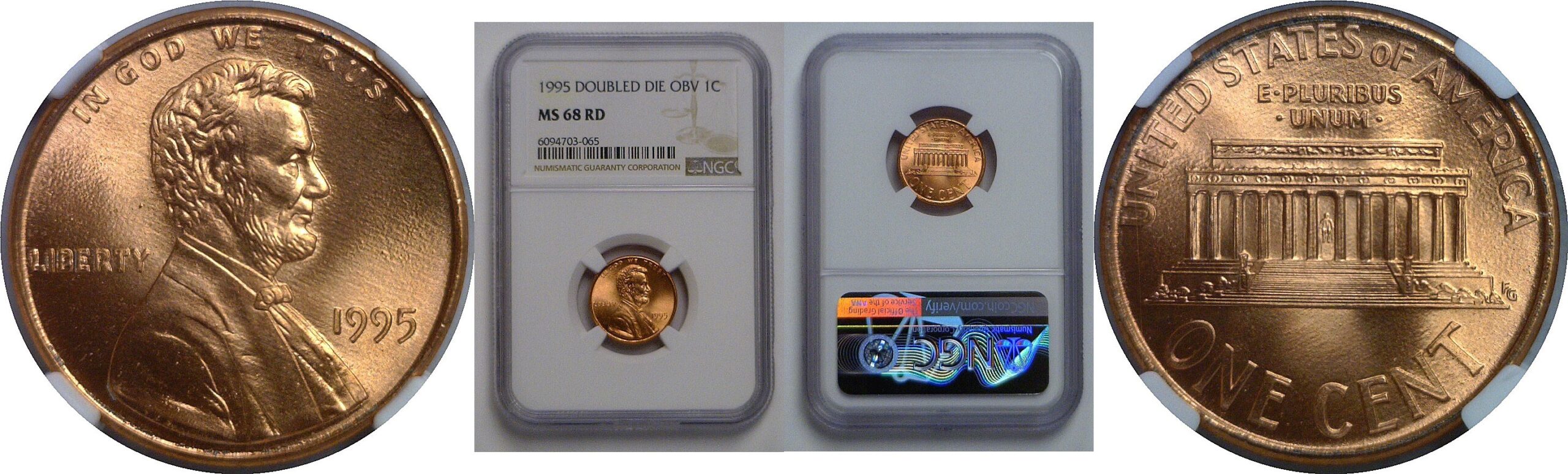 1995 Doubled Die Obverse   Lincoln Cent   NGC MS-68 RD