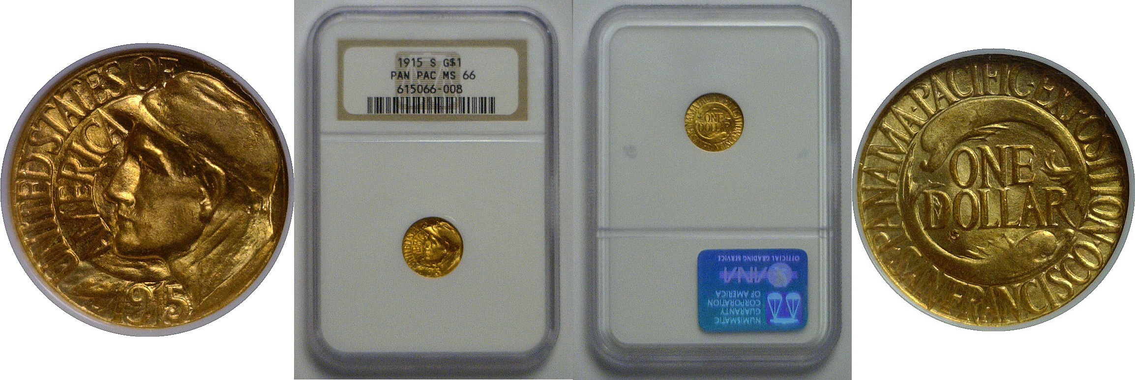 1915-S $1 Panama- Pacific Gold Commemorative    NGC MS-66