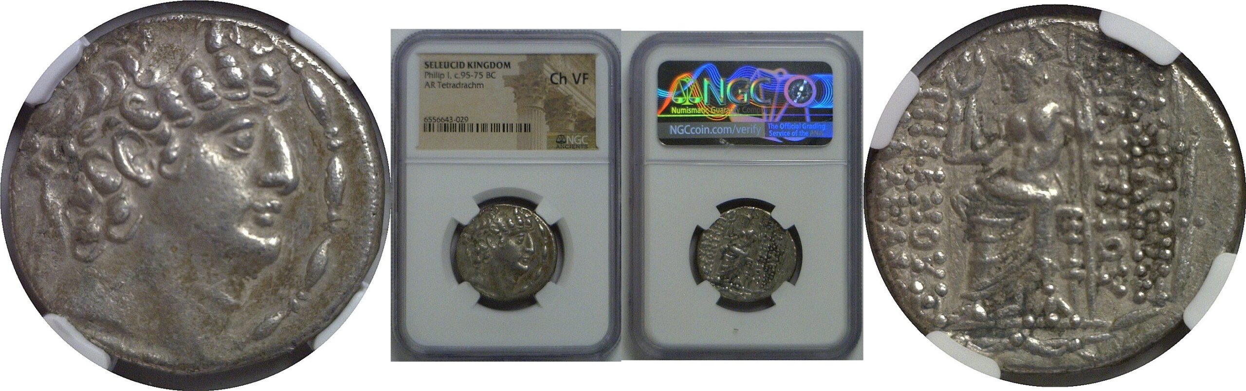 c 95-75 BC   GREEK Seleucid Kingdom Silver Tetradrachm NGC Philip I Philadelphos