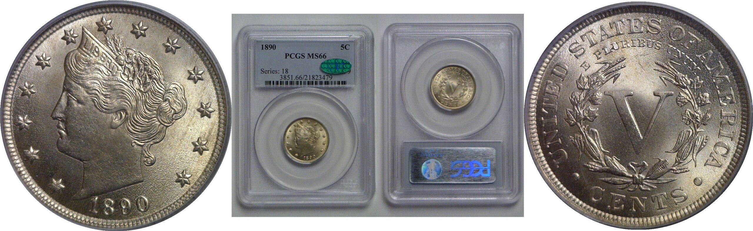 1890 Liberty Nickel   PCGS MS-66  CAC