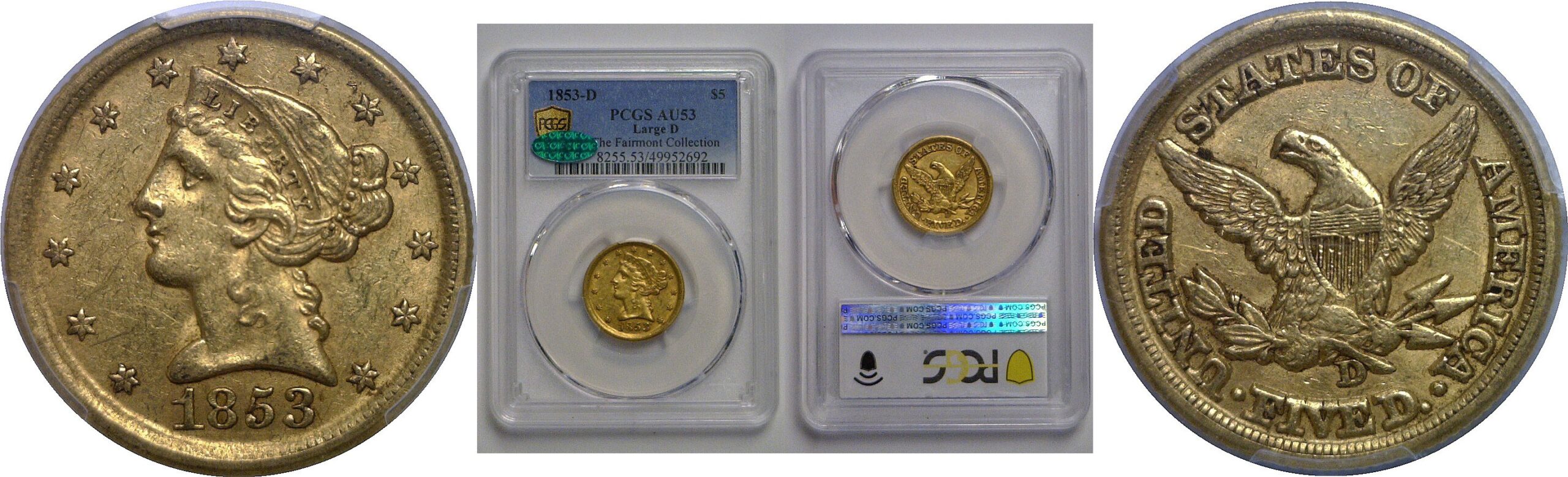 1853-D $5 Liberty   PCGS AU-53  CAC