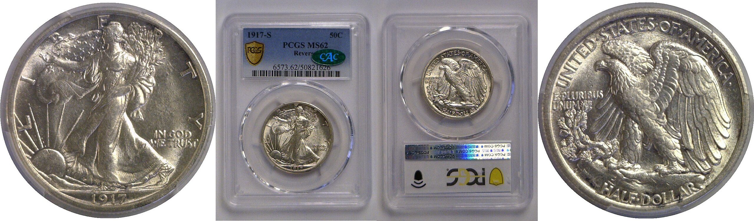 1917-S Reverse   Walking Liberty Half Dollar    PCGS MS-62  CAC