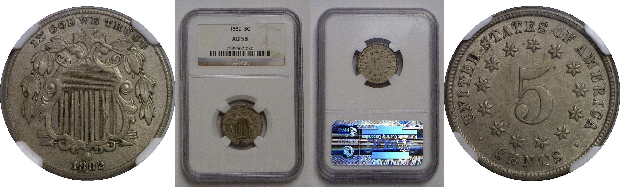 1882 Shield Nickel   NGC AU-58