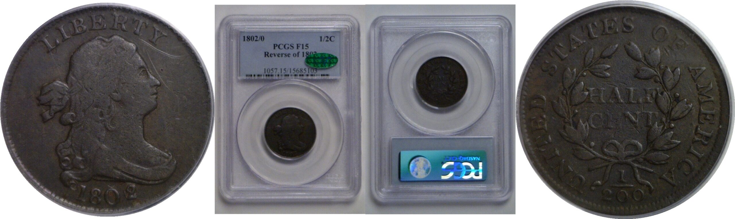 1802/0 Half Cent   PCGS  F-15  CAC