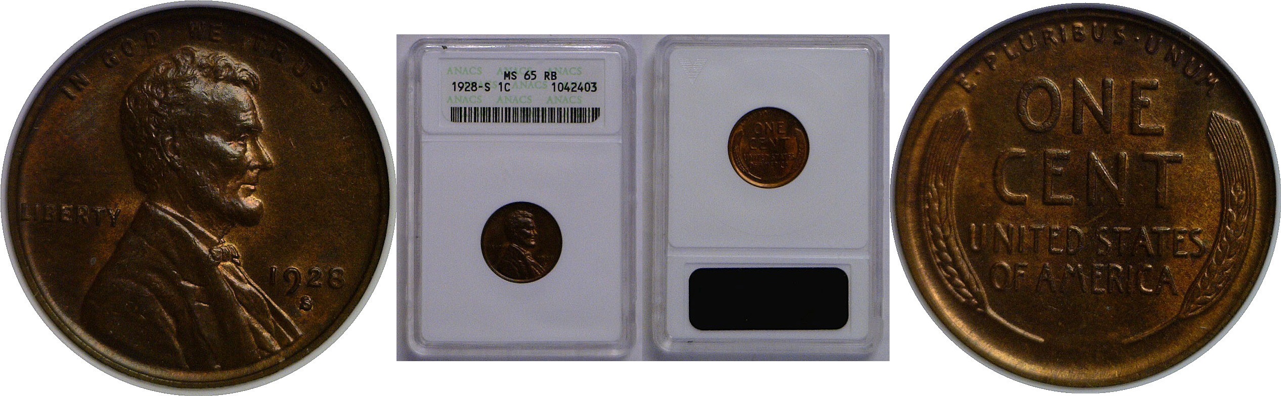 1928-S Lincoln Cent   ANACS MS-65 RB