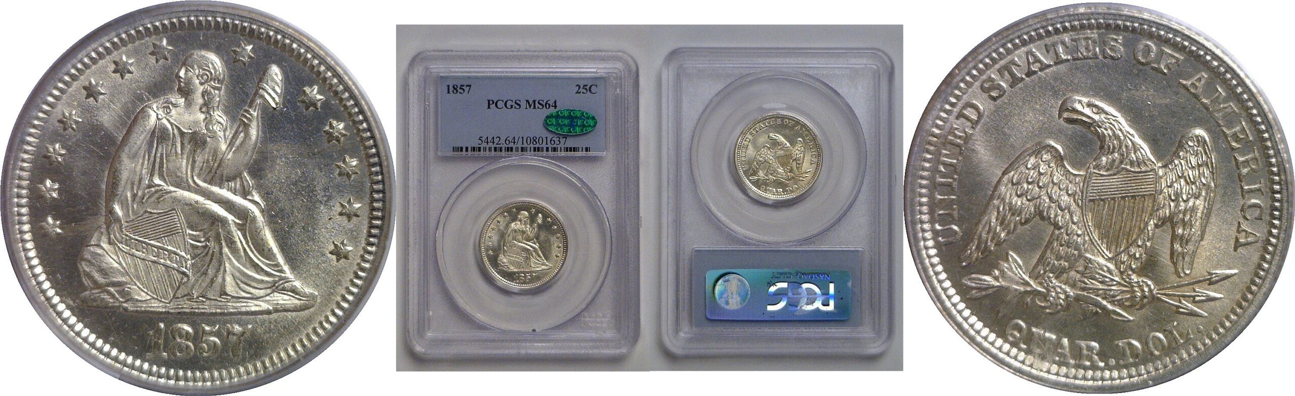 1857 Seated Liberty Quarter   PCGS MS-64  CAC