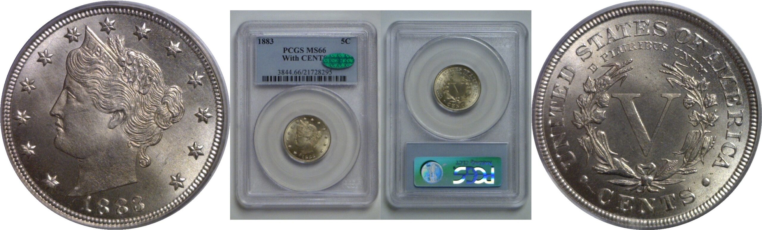 1883 With CENTS   Liberty Nickel   PCGS MS-66  CAC