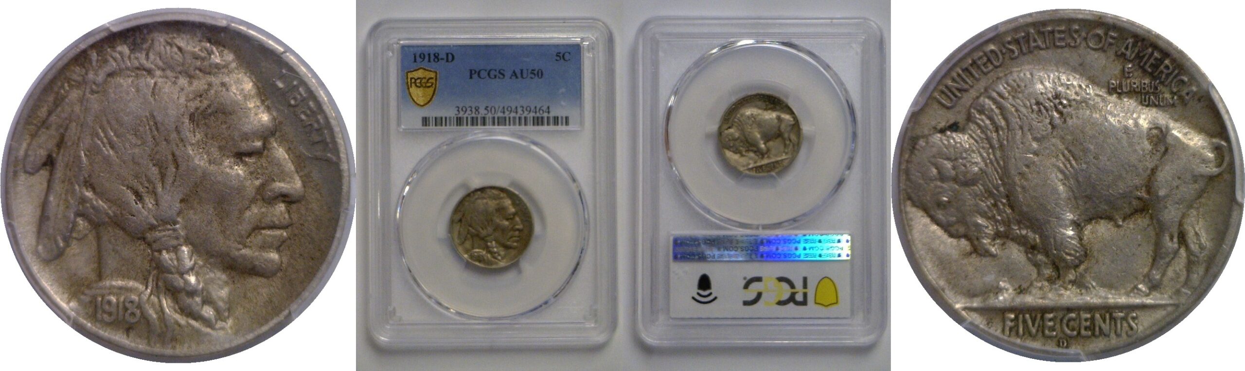 1918-D Buffalo Nickel    PCGS AU-50