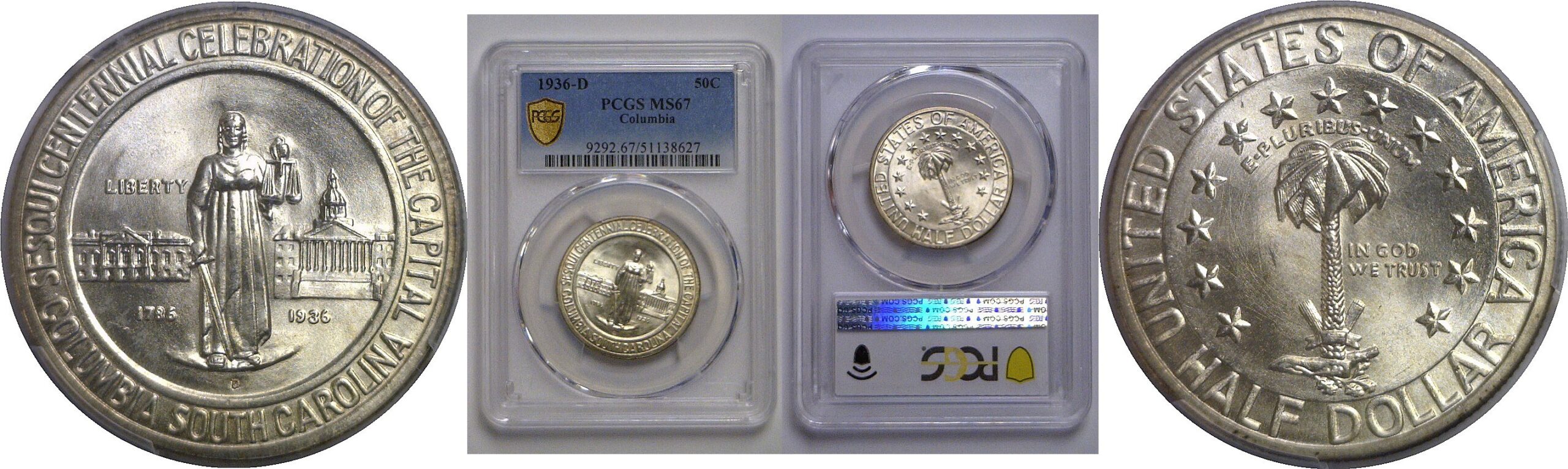 1936-D Columbia Commemorative Half Dollar    PCGS MS-67