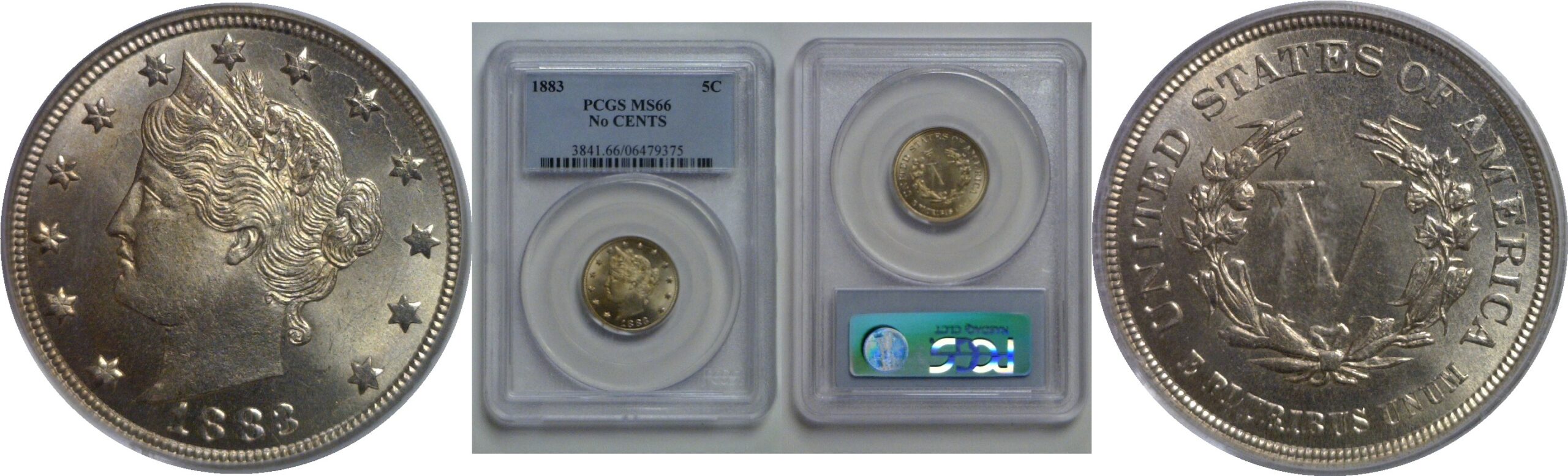 1883 No CENTS   Liberty Nickel   PCGS MS-66