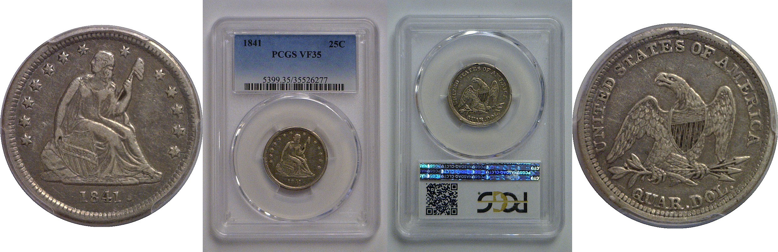 1841 Seated Liberty Quarter   PCGS VF-35