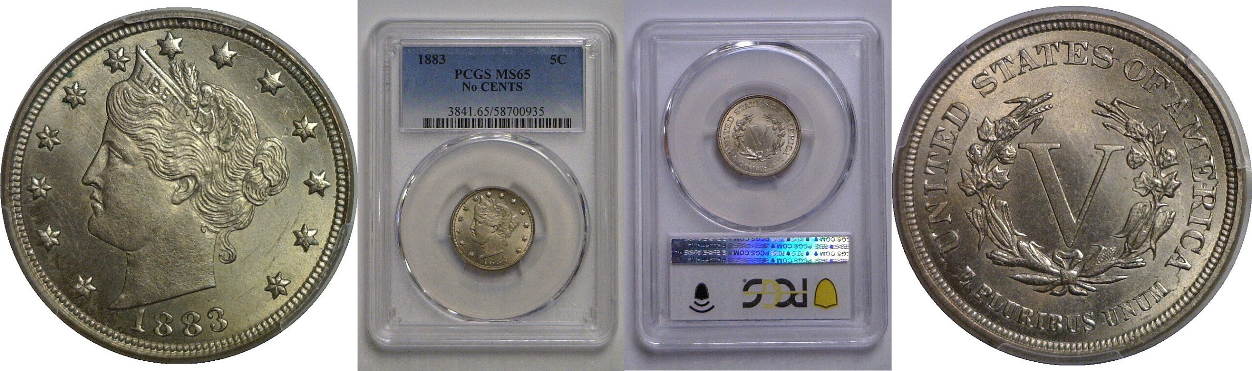 1883 No CENTS   Liberty Nickel   PCGS MS-65