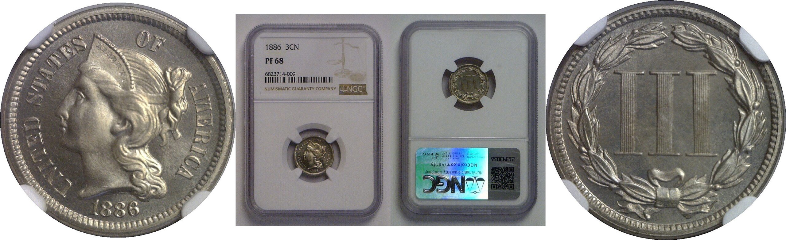 1886 Nickel Three Cent    NGC PF-68