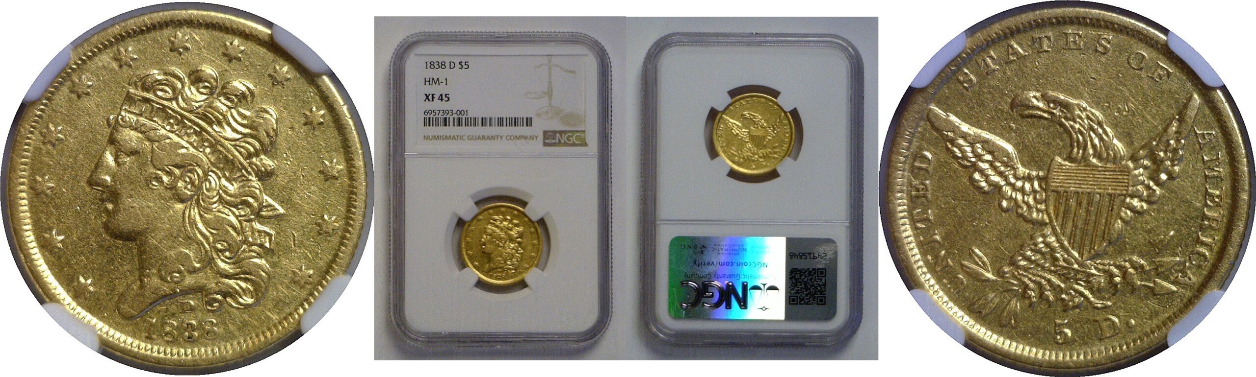 1838-D $5 Classic   NGC XF-45