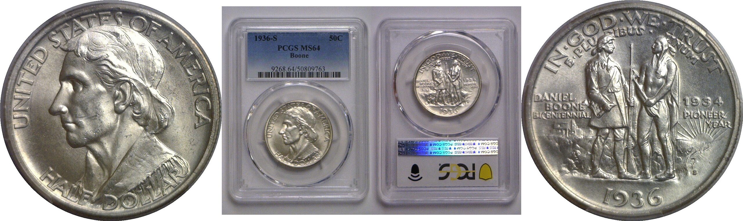 1936-S Boone Commemorative Half Dollar    PCGS MS-64