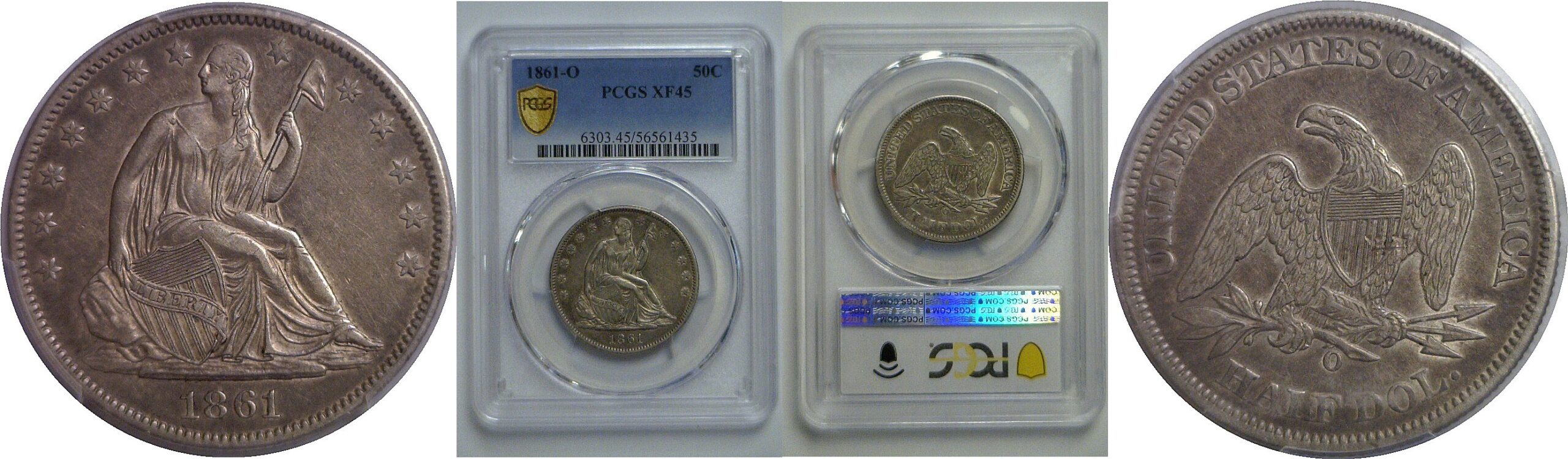 1861-O Seated Liberty Half Dollar   PCGS XF-45