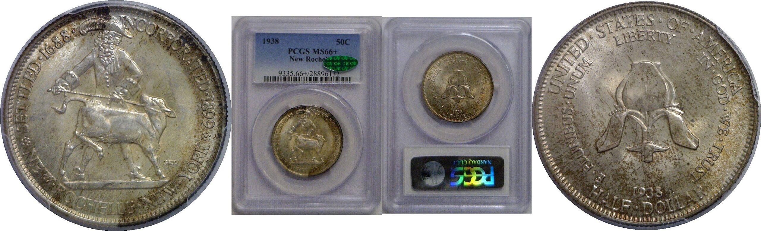 1938 New Rochelle Commemorative Half Dollar   PCGS MS-66+  CAC