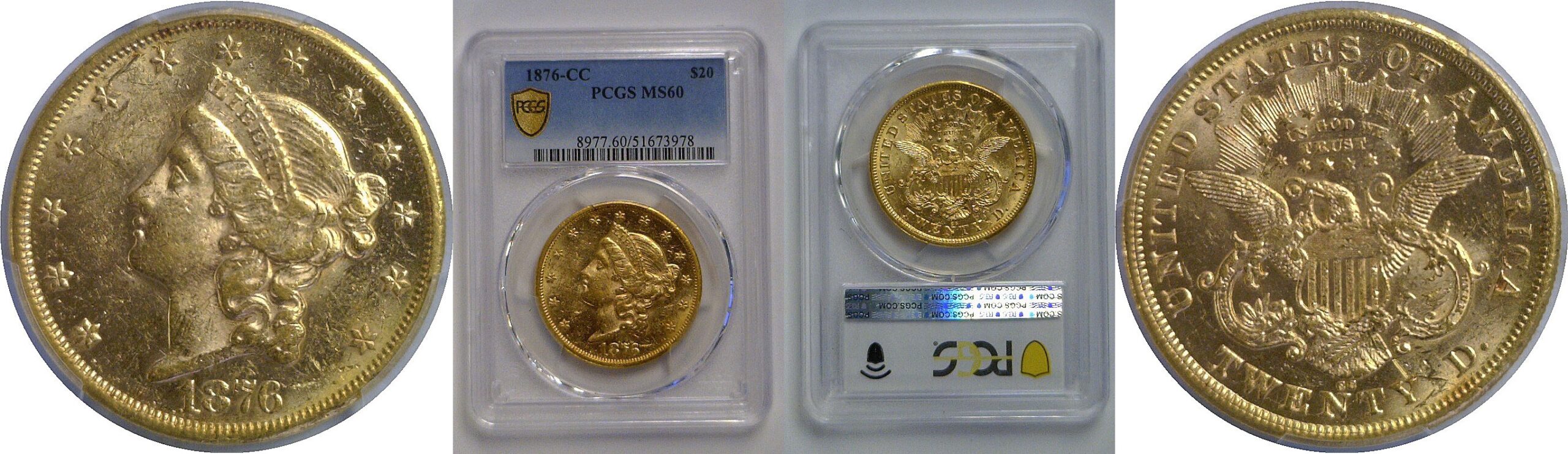 1876-CC $20 Liberty    PCGS MS-60