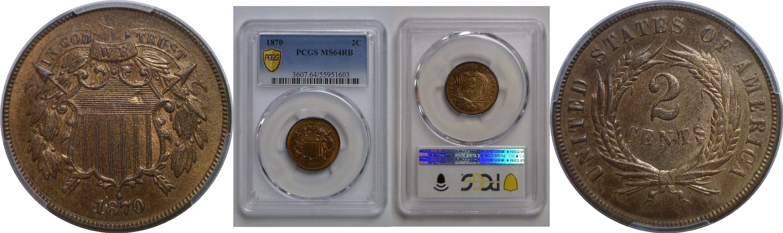 1870 Two Cent Piece   PCGS MS-64 RB