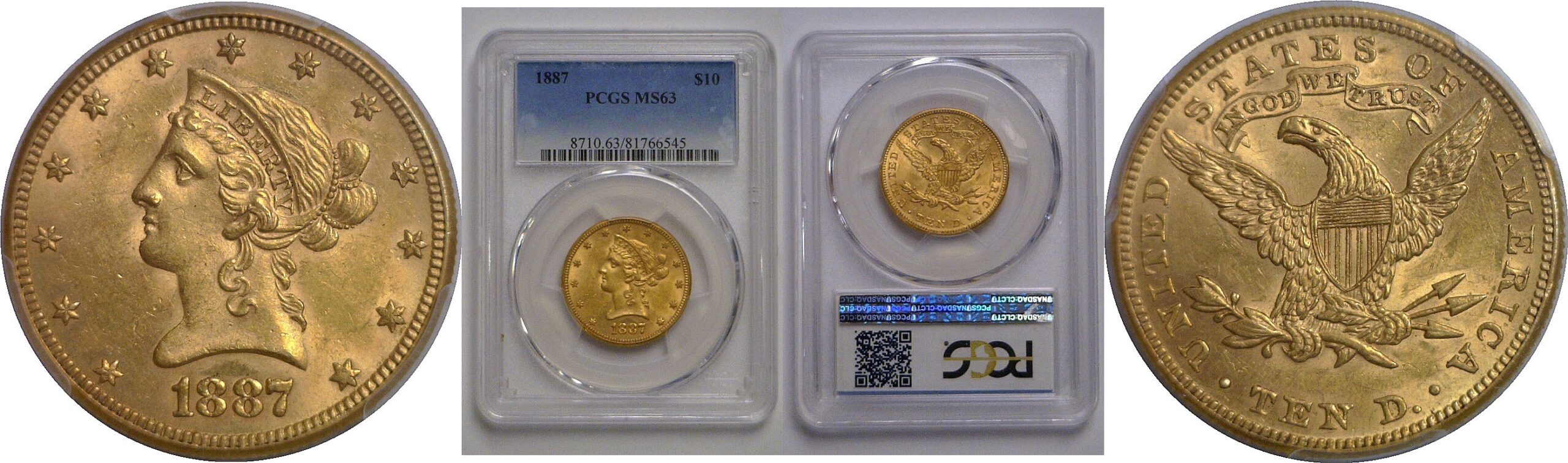 1887 $10 Liberty   PCGS MS-63