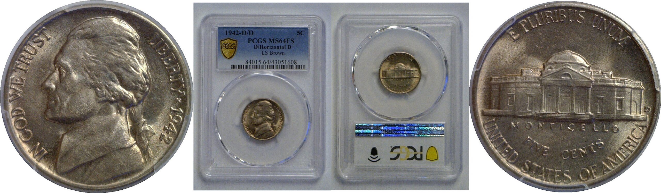 1942-D/D Jefferson Nickel   PCGS MS-64 FS
