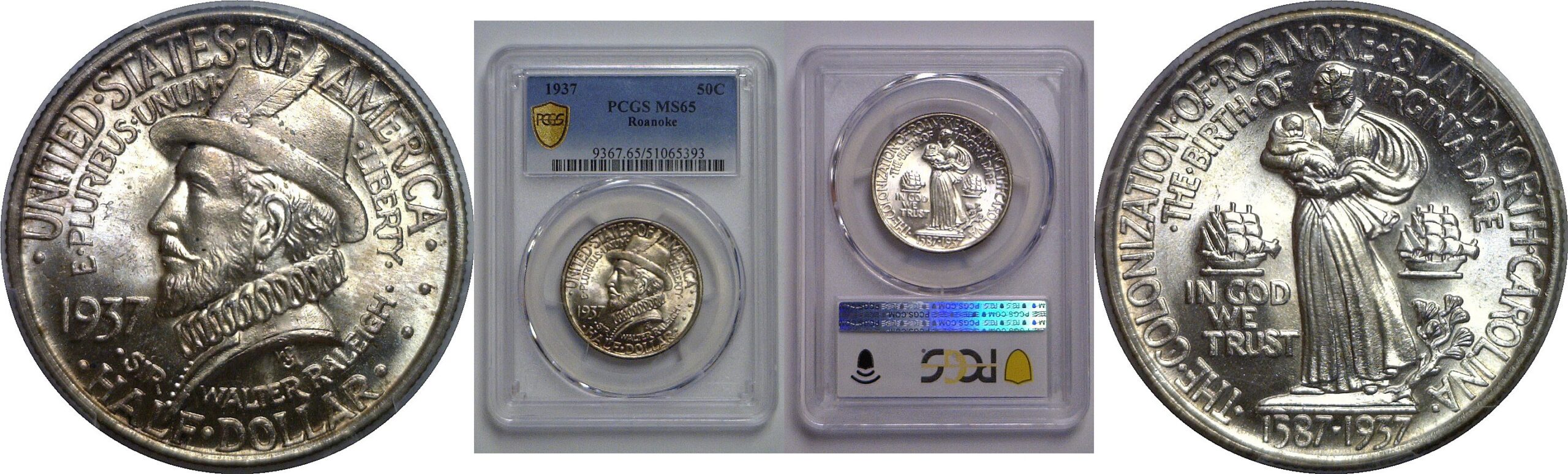 1937 Roanoke Commemorative Half Dollar   PCGS MS-65