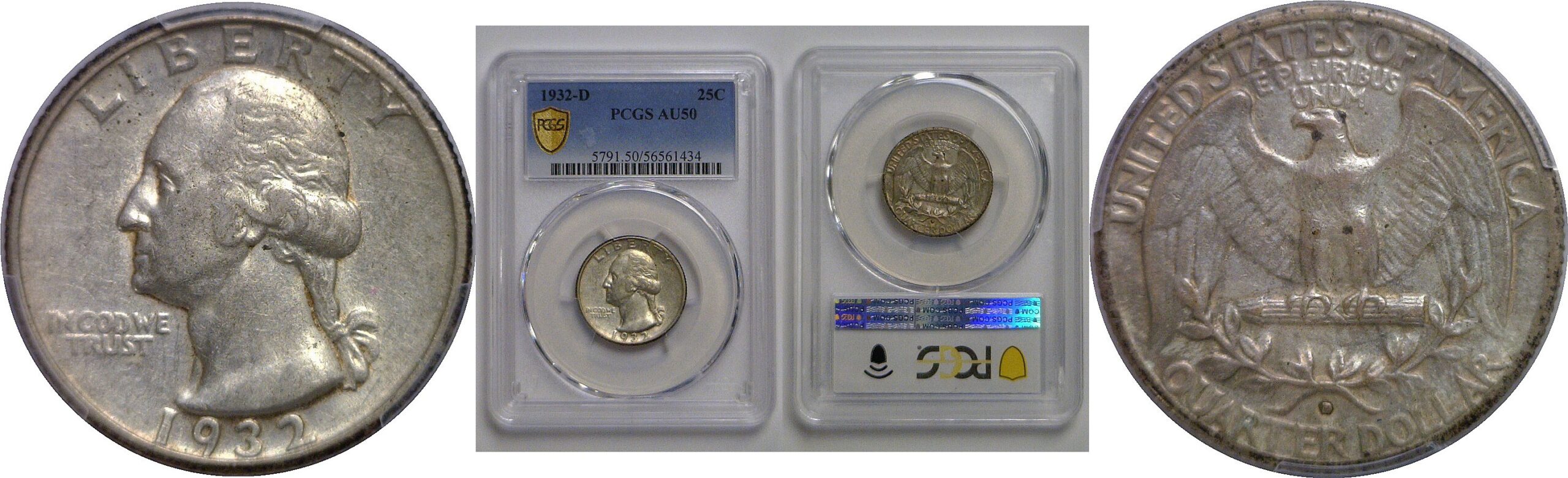 1932-D Washington Quarter   PCGS AU-50