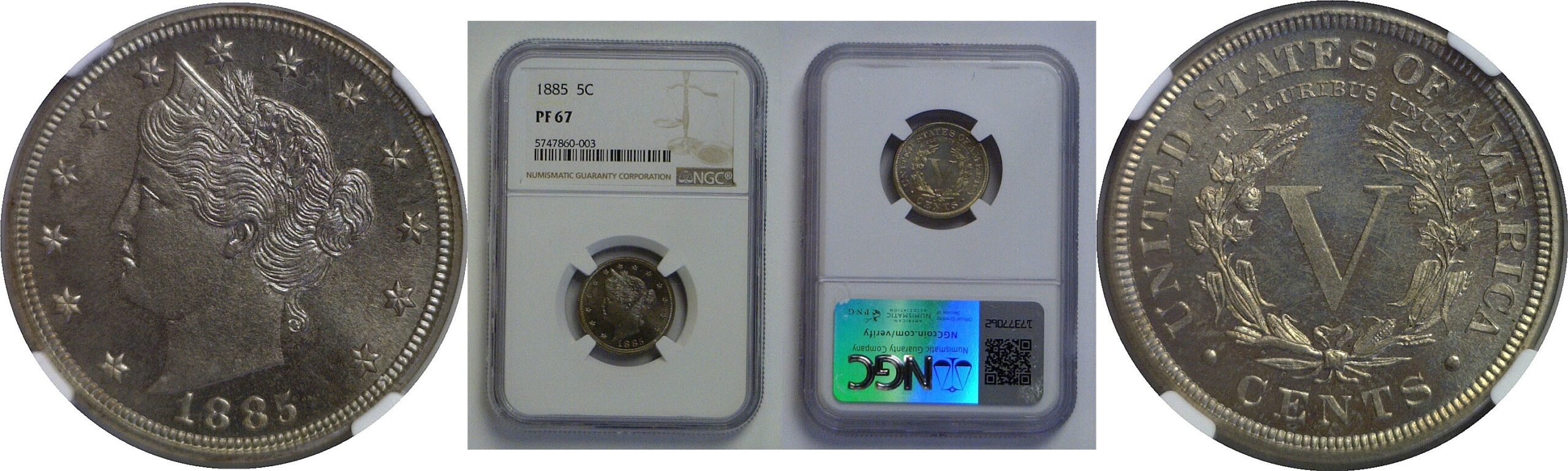 1885 Liberty Nickel    NGC PF-67