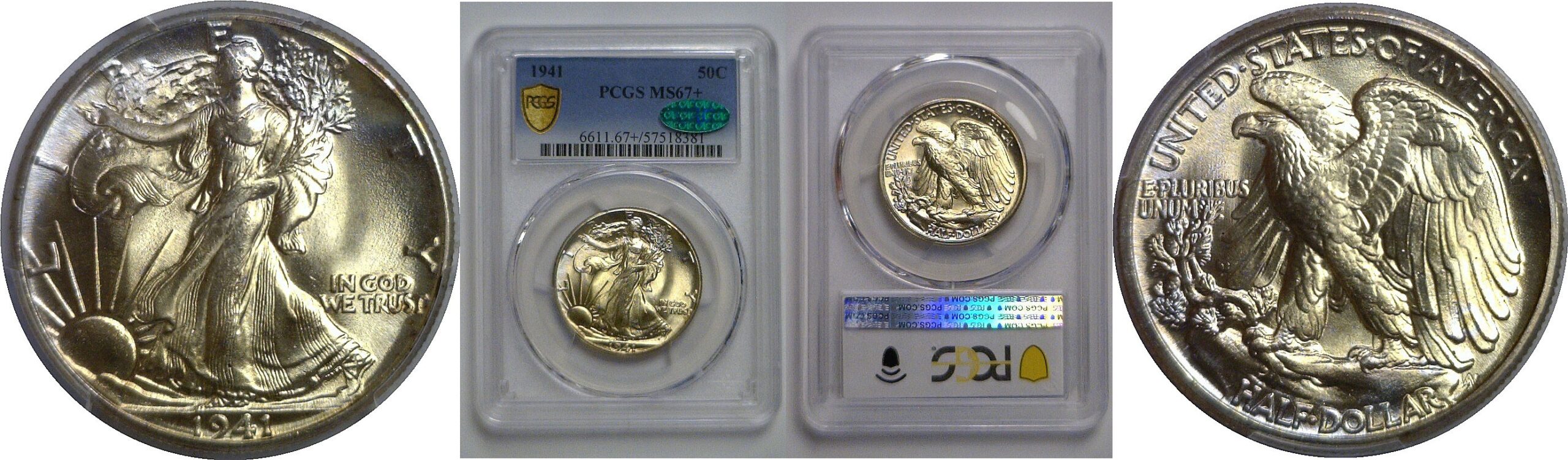 1941 Walking Liberty Half Dollar   PCGS MS-67+  CAC